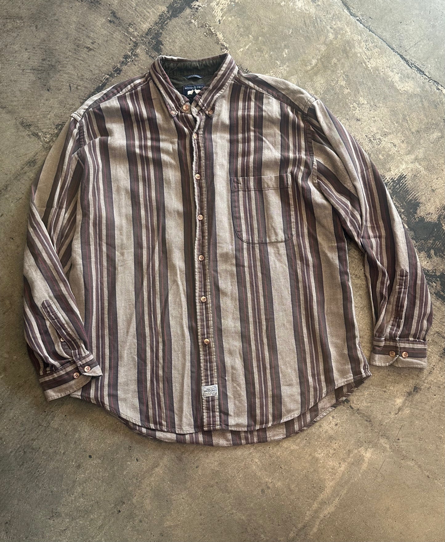 Woods + Gray Brown Striped Button Up