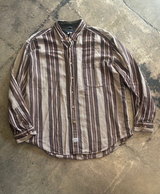 Woods + Gray Brown Striped Button Up