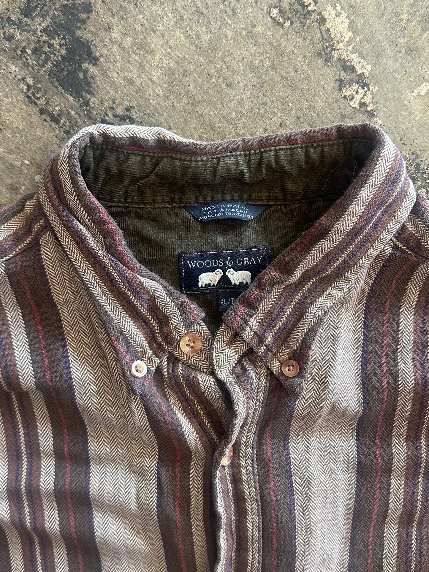 Woods + Gray Brown Striped Button Up