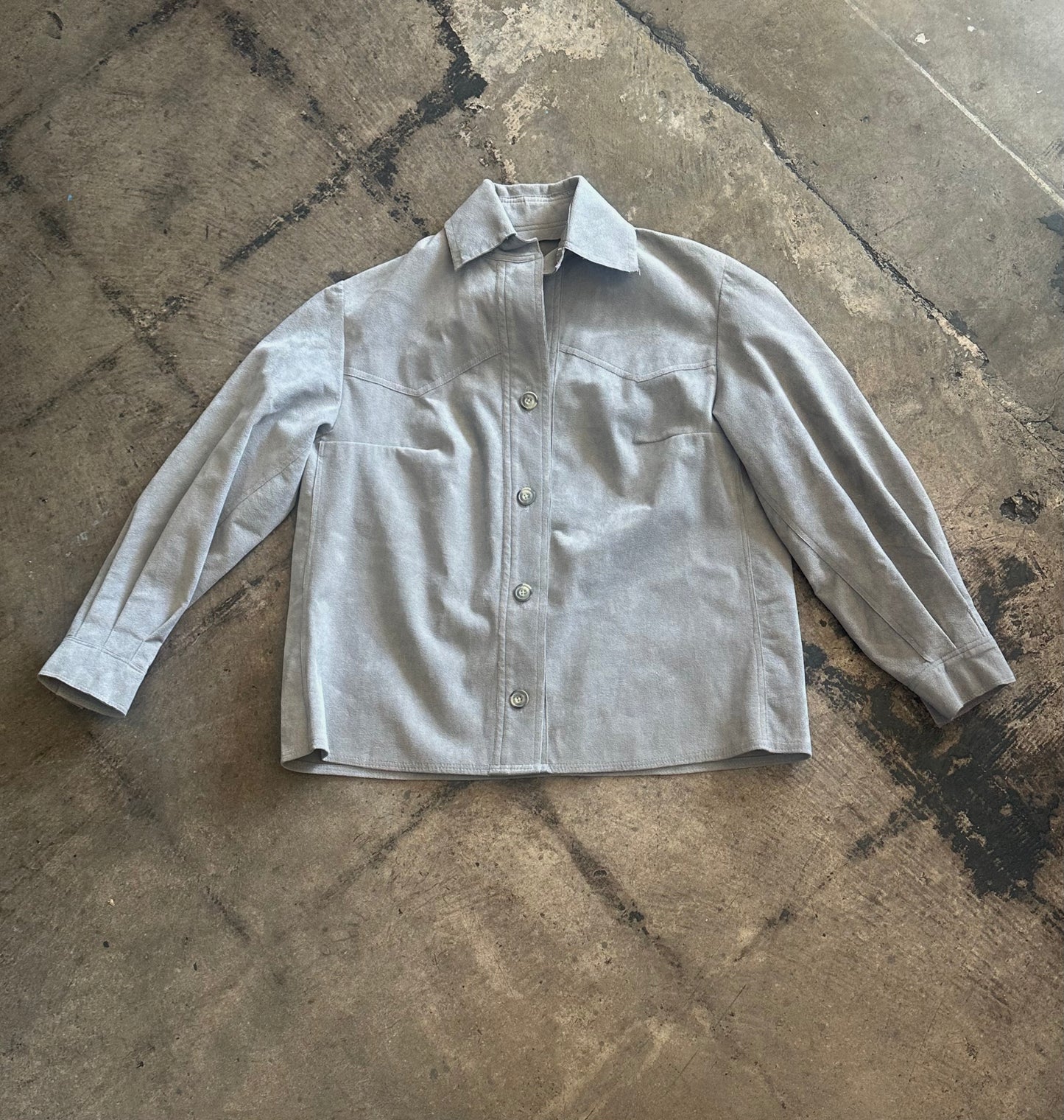 Gray Suede Button Up Shirt Jacket