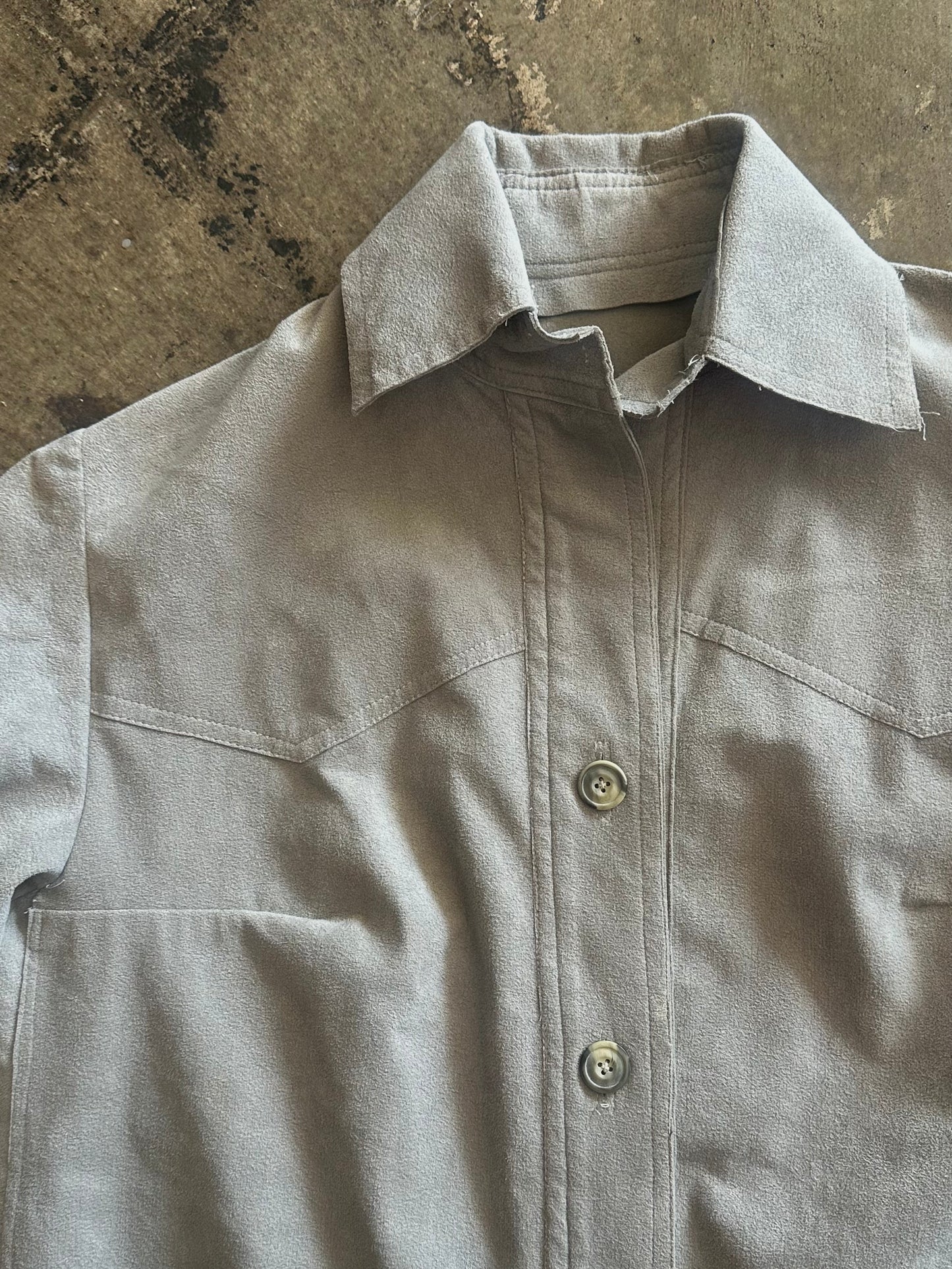 Gray Suede Button Up Shirt Jacket