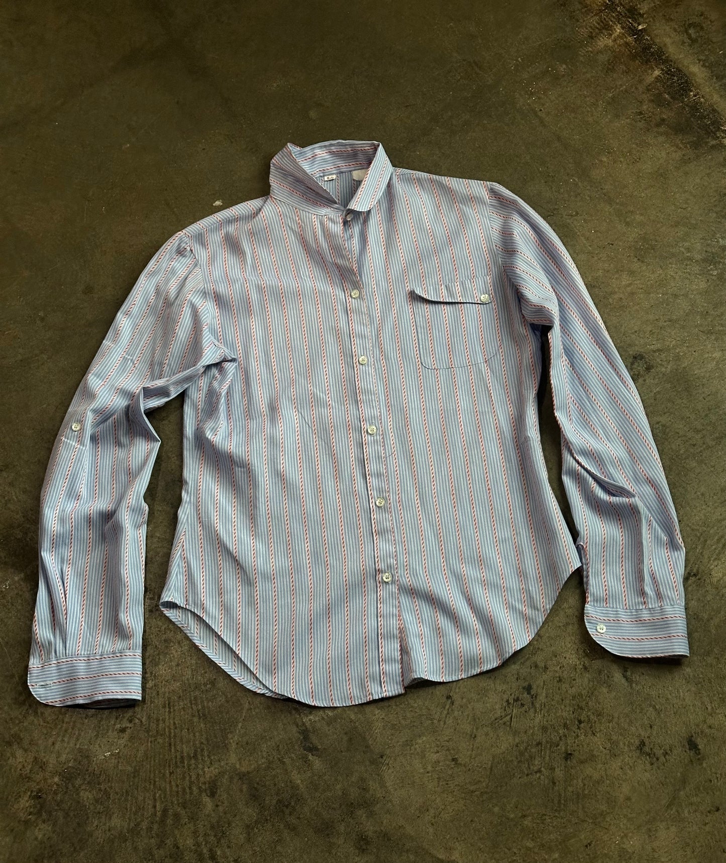 Blue Red Stripe Button Up