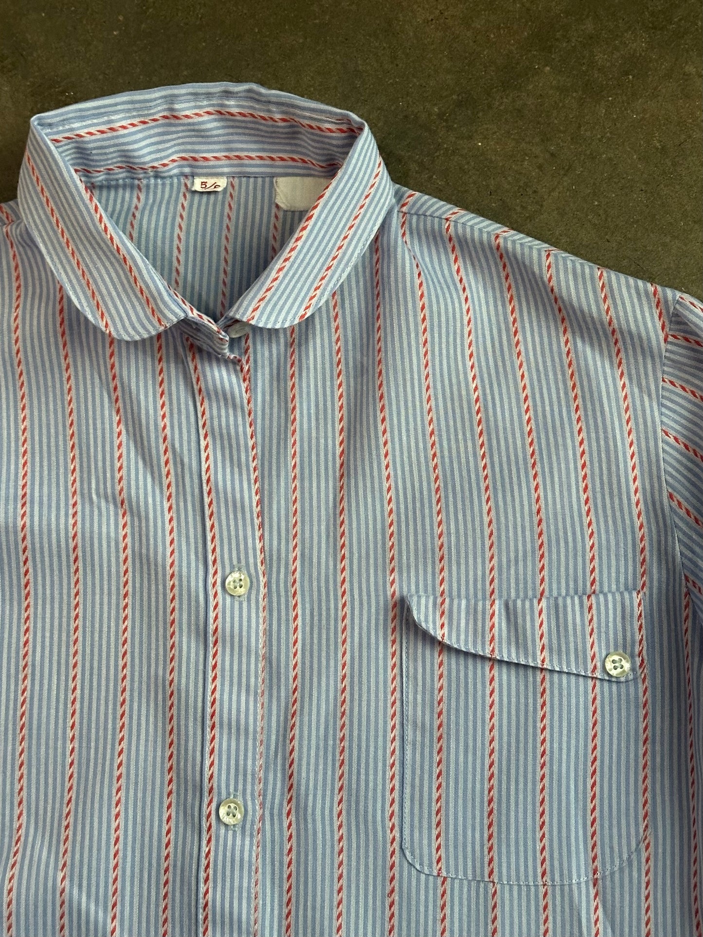 Blue Red Stripe Button Up