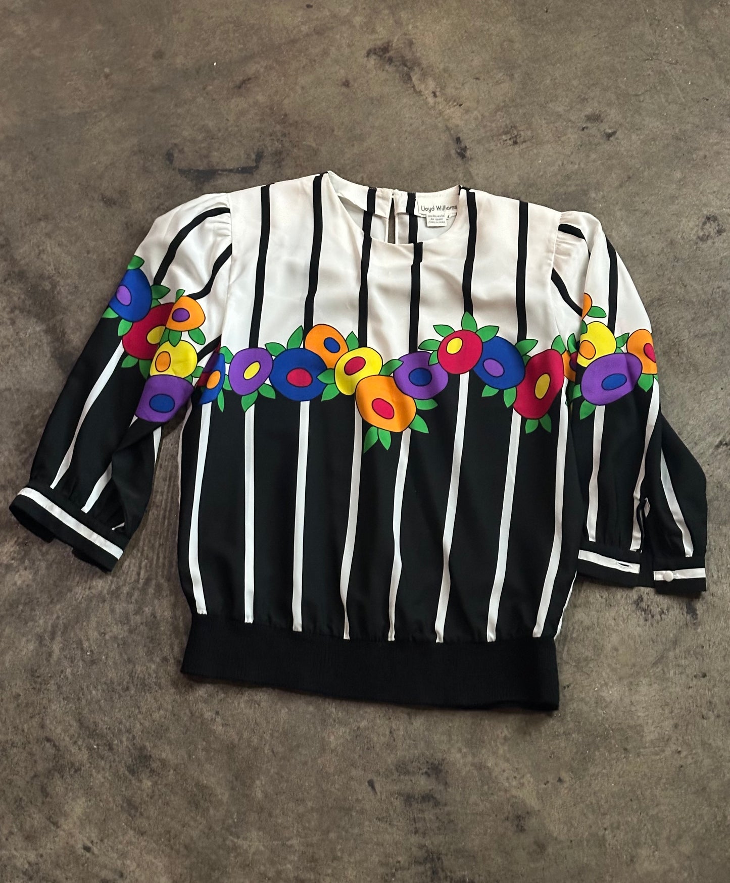 Black + White Striped Flower Blouse