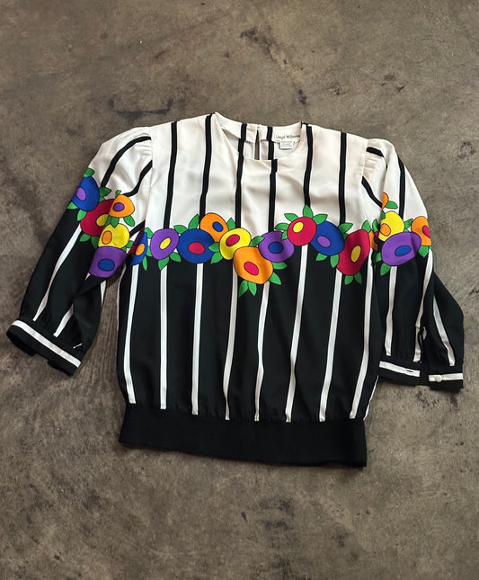 Black + White Striped Flower Blouse