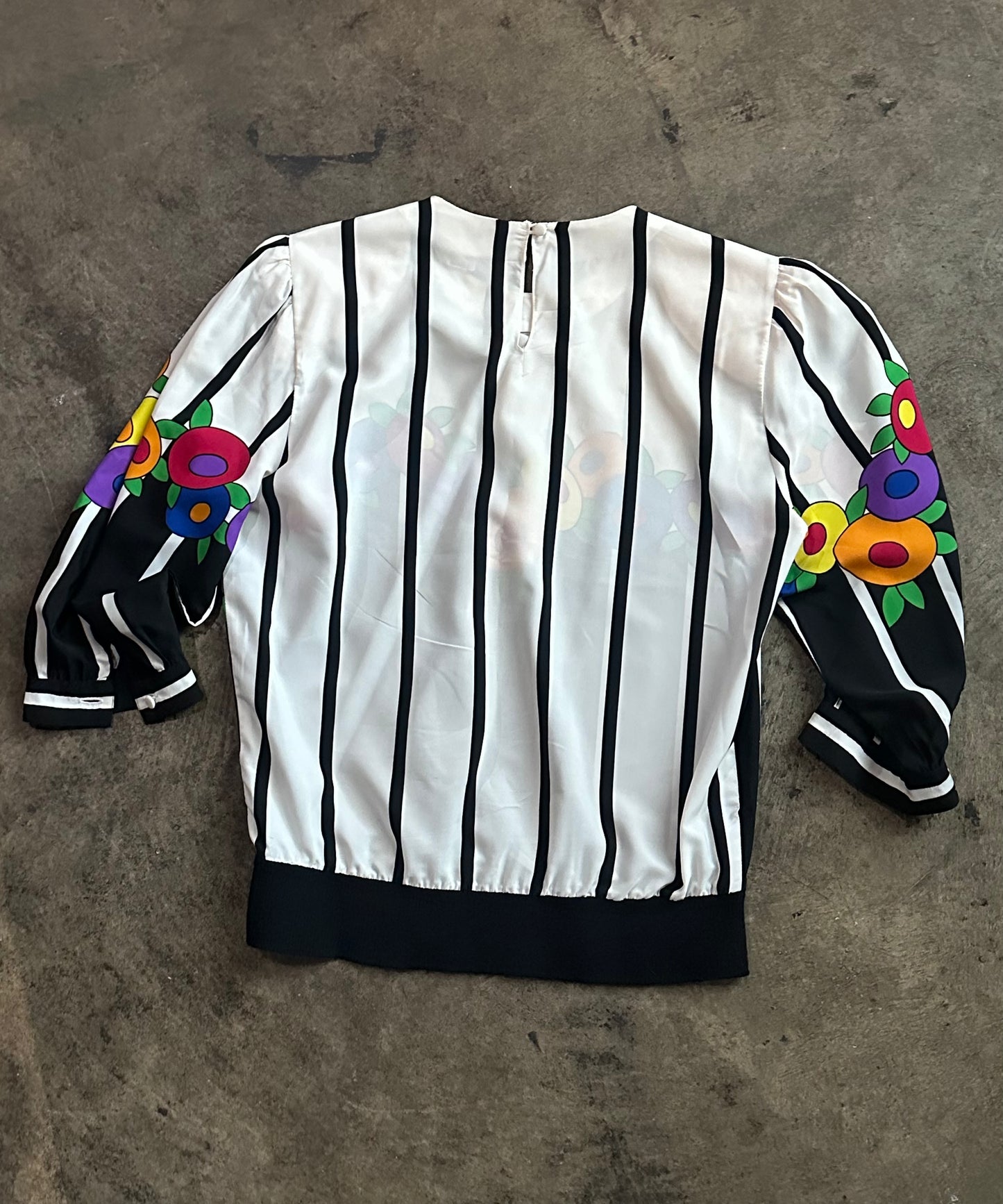 Black + White Striped Flower Blouse