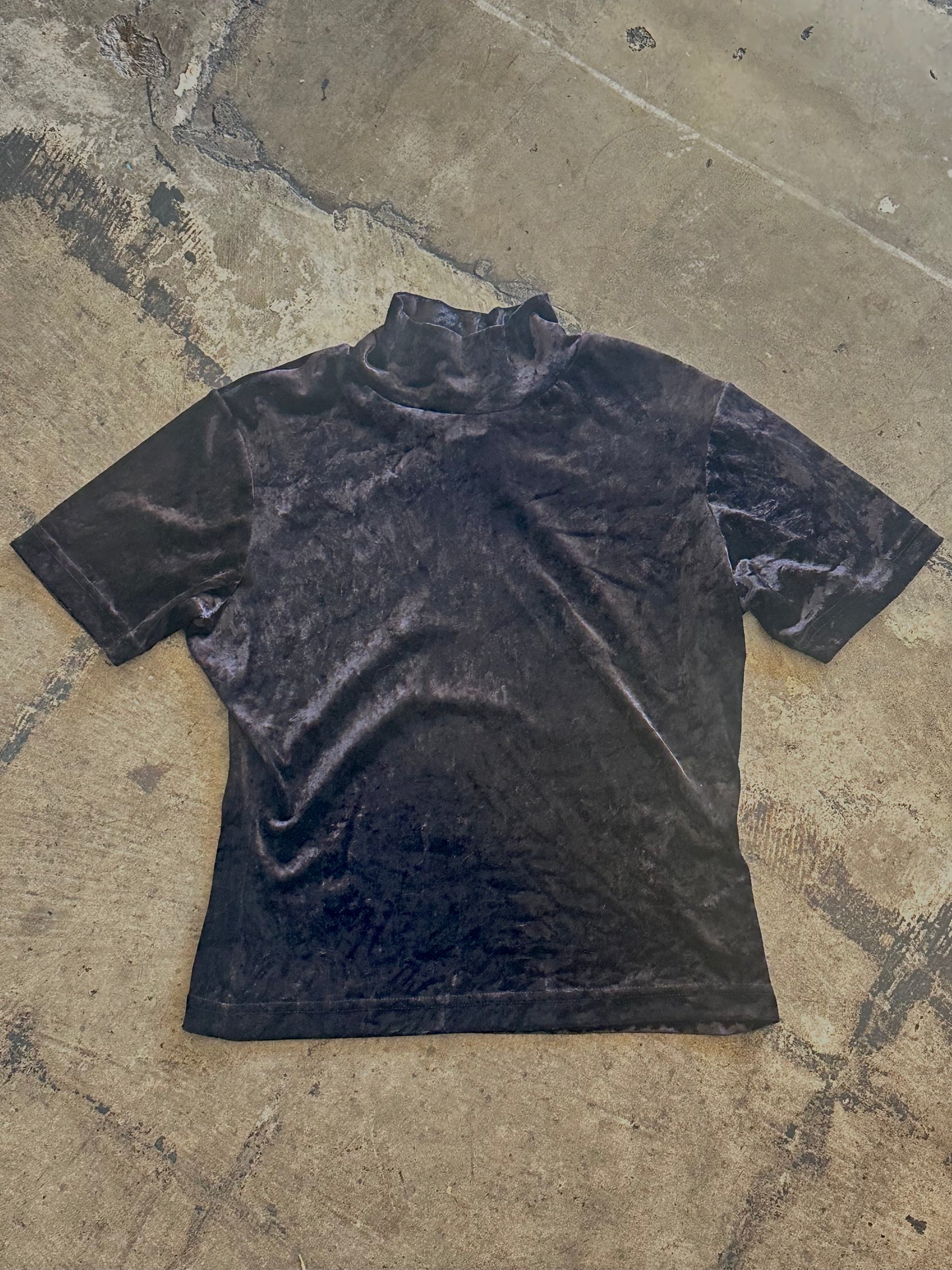 Lord + Taylor Black Crushed Velvet Mock Neck Top