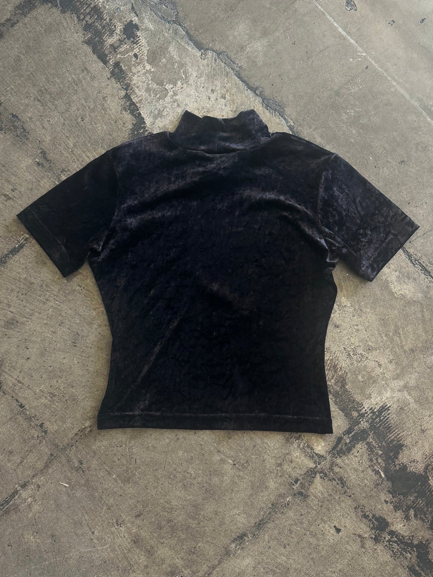 Lord + Taylor Black Crushed Velvet Mock Neck Top