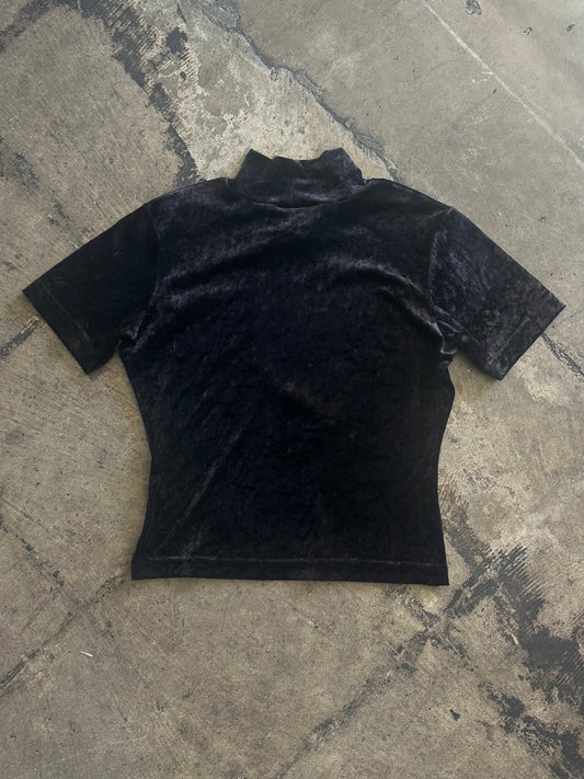 Lord + Taylor Black Crushed Velvet Mock Neck Top