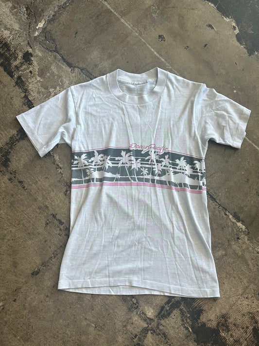 Gray Ocean Pacific Palm Tree Graphic Tee