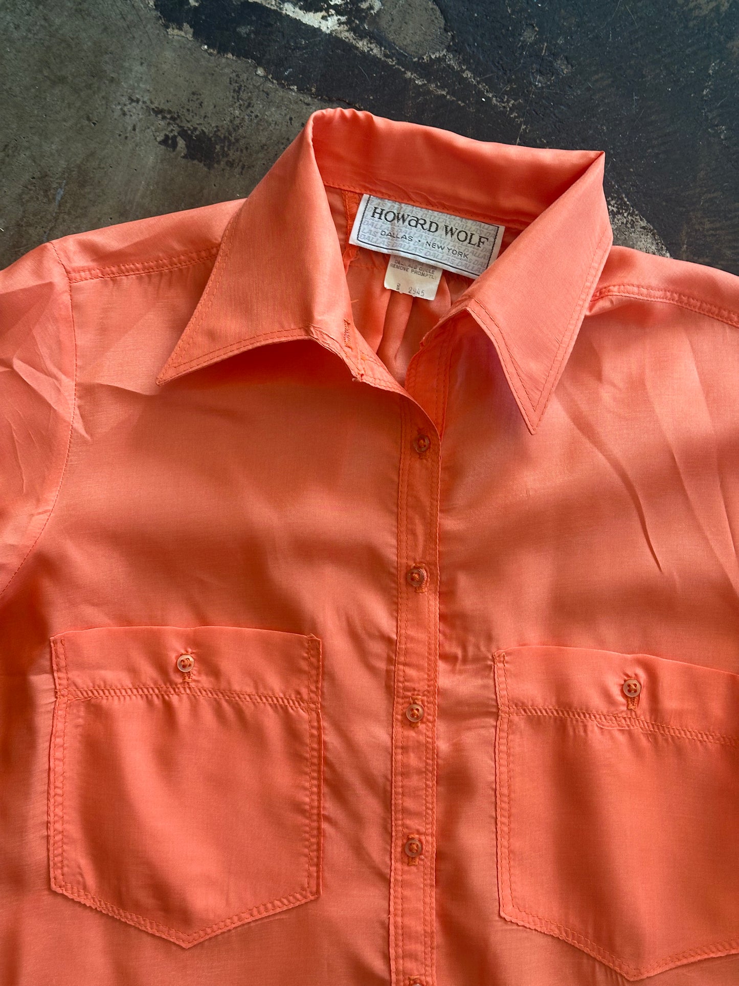 Orange Howard Wolf Button Up Short Sleeve Blouse