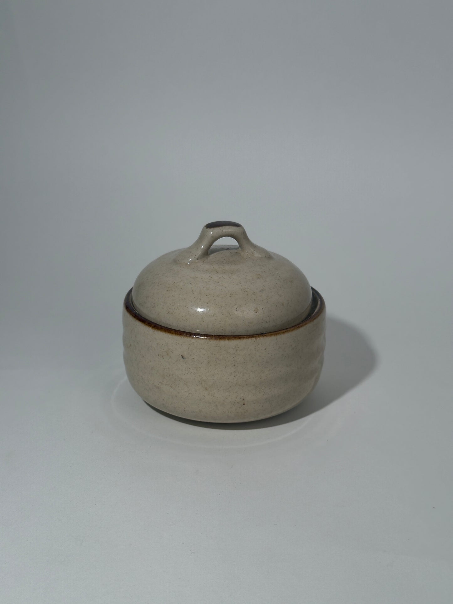 Tan Stoneware Container with Lid