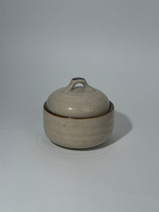 Tan Stoneware Container with Lid