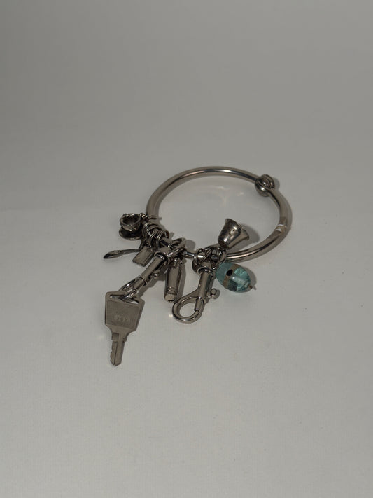 Large Tea Charm Silver Key Loop