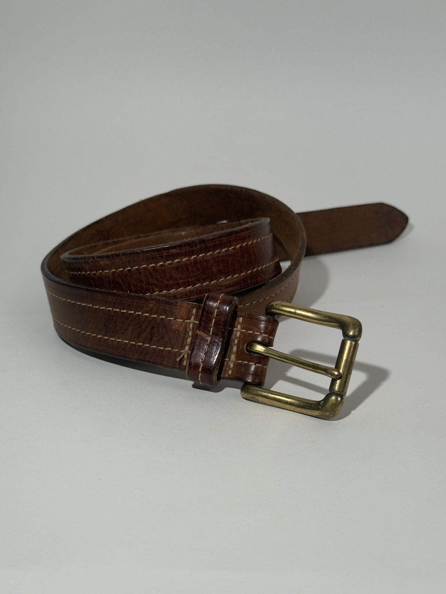 Solid Brass Distressed Brown Leather Belt