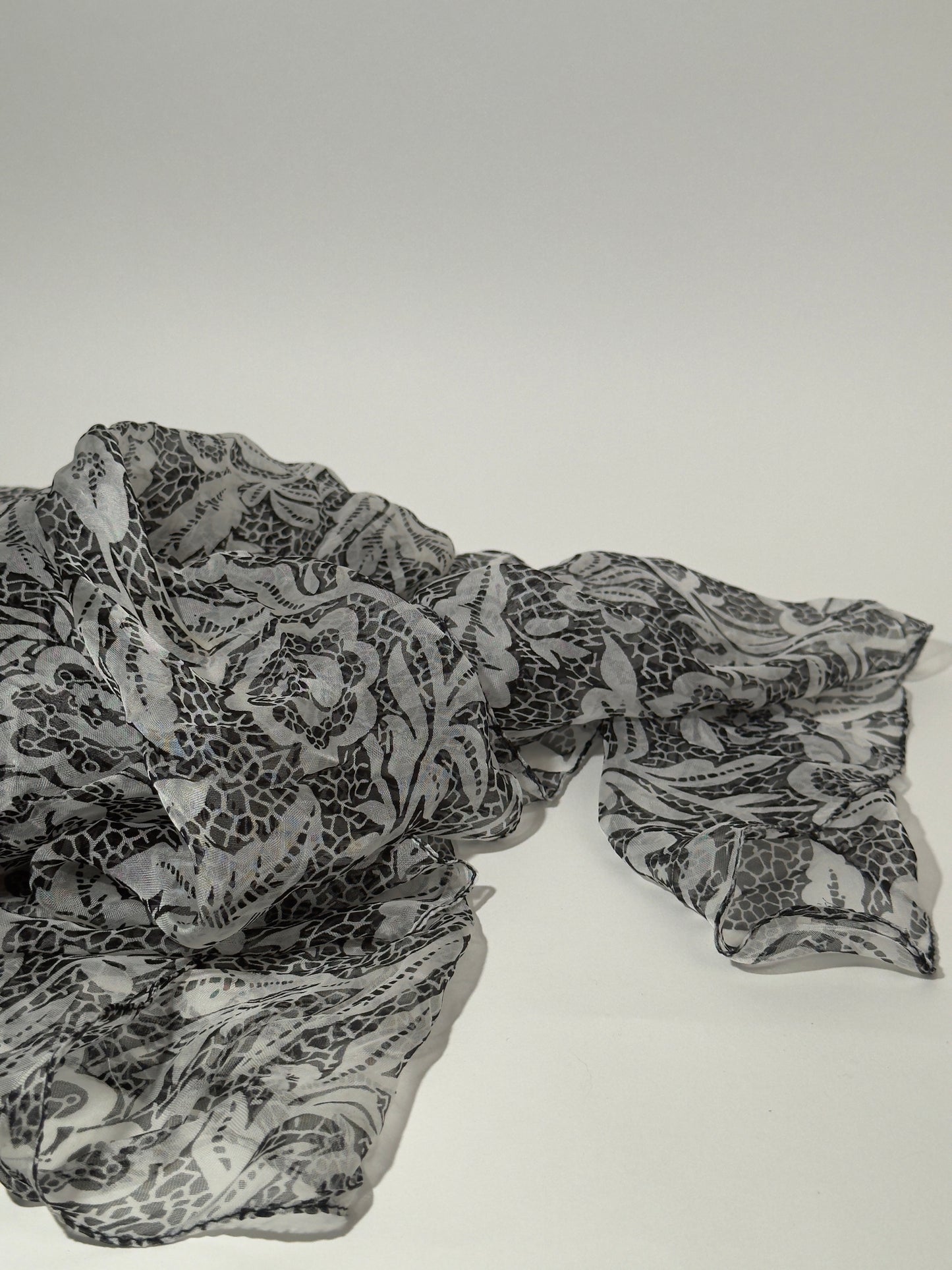 Sheer Black + White Floral Print Scarf