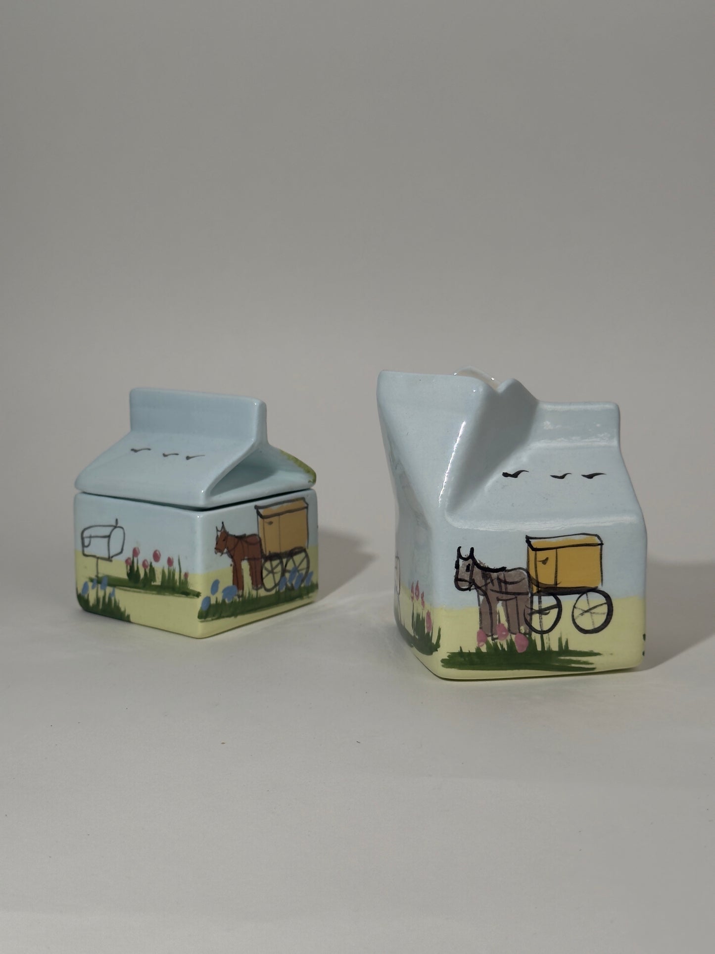 Handpainted Cream + Sugar Ceramic Carton Set