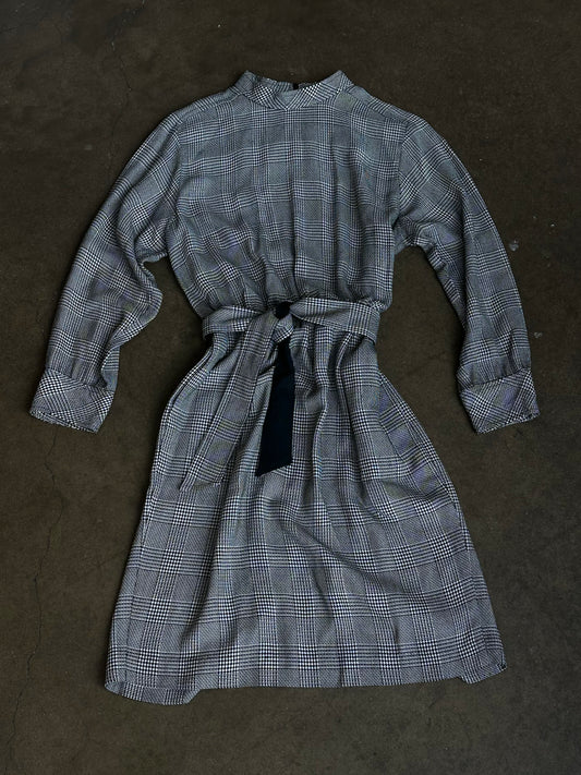 Belted Houndstooth Mock Neck Dress