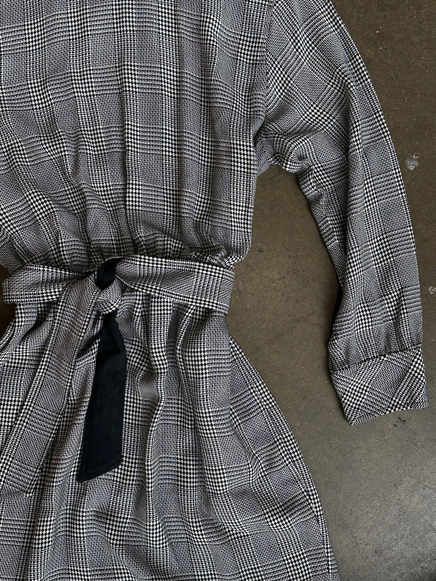 Belted Houndstooth Mock Neck Dress