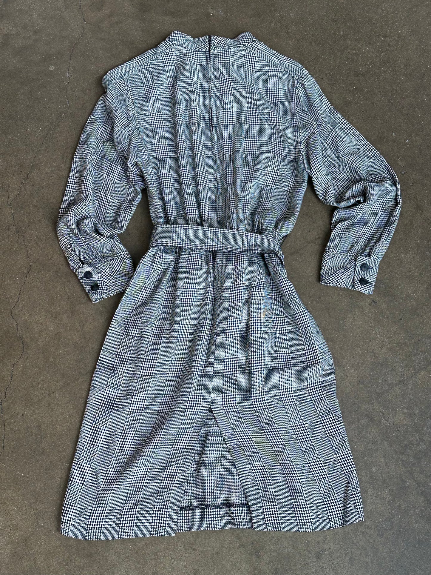 Belted Houndstooth Mock Neck Dress