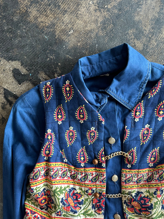 Handmade Belted Blue Jumpsuit/Vest Set