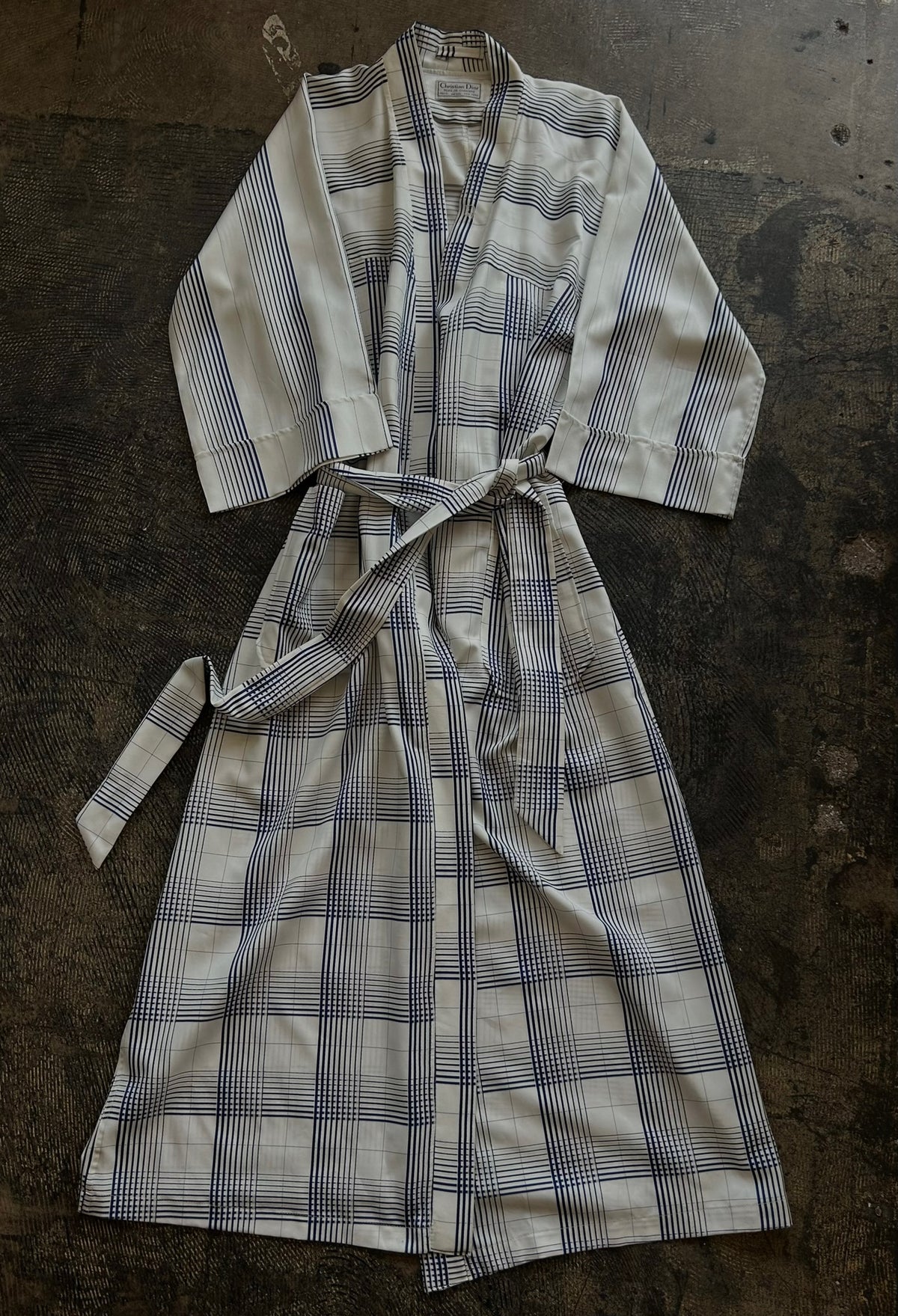 Christian Dior White + Blue Plaid Robe