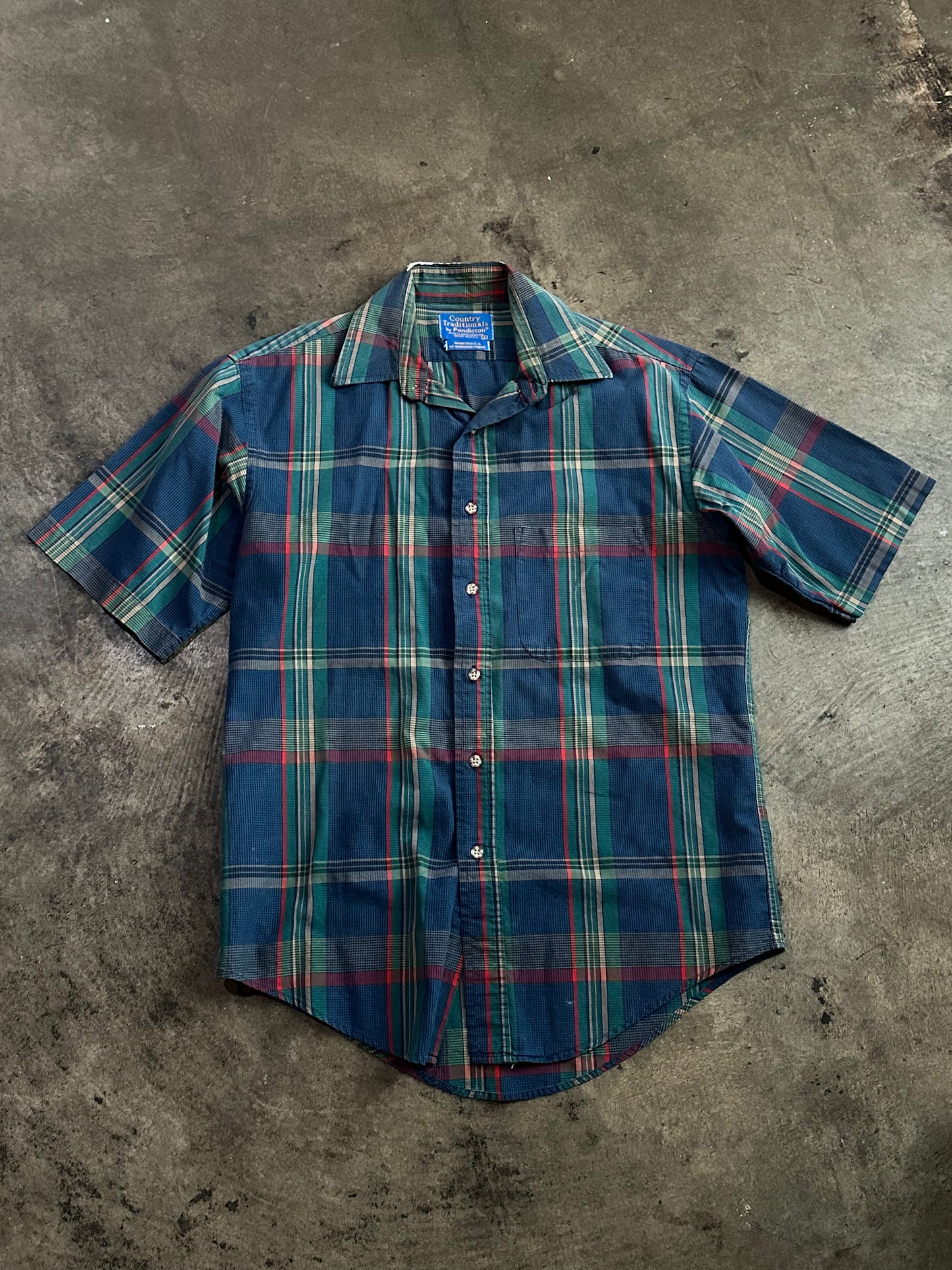 Blue Green Red Short Sleeve Button Up