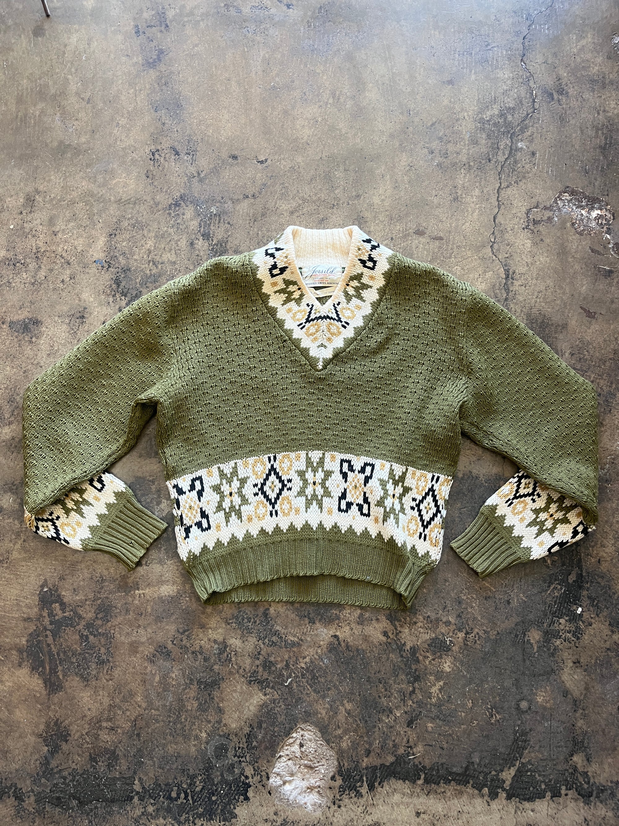 Patterned Olive Wool Sweater