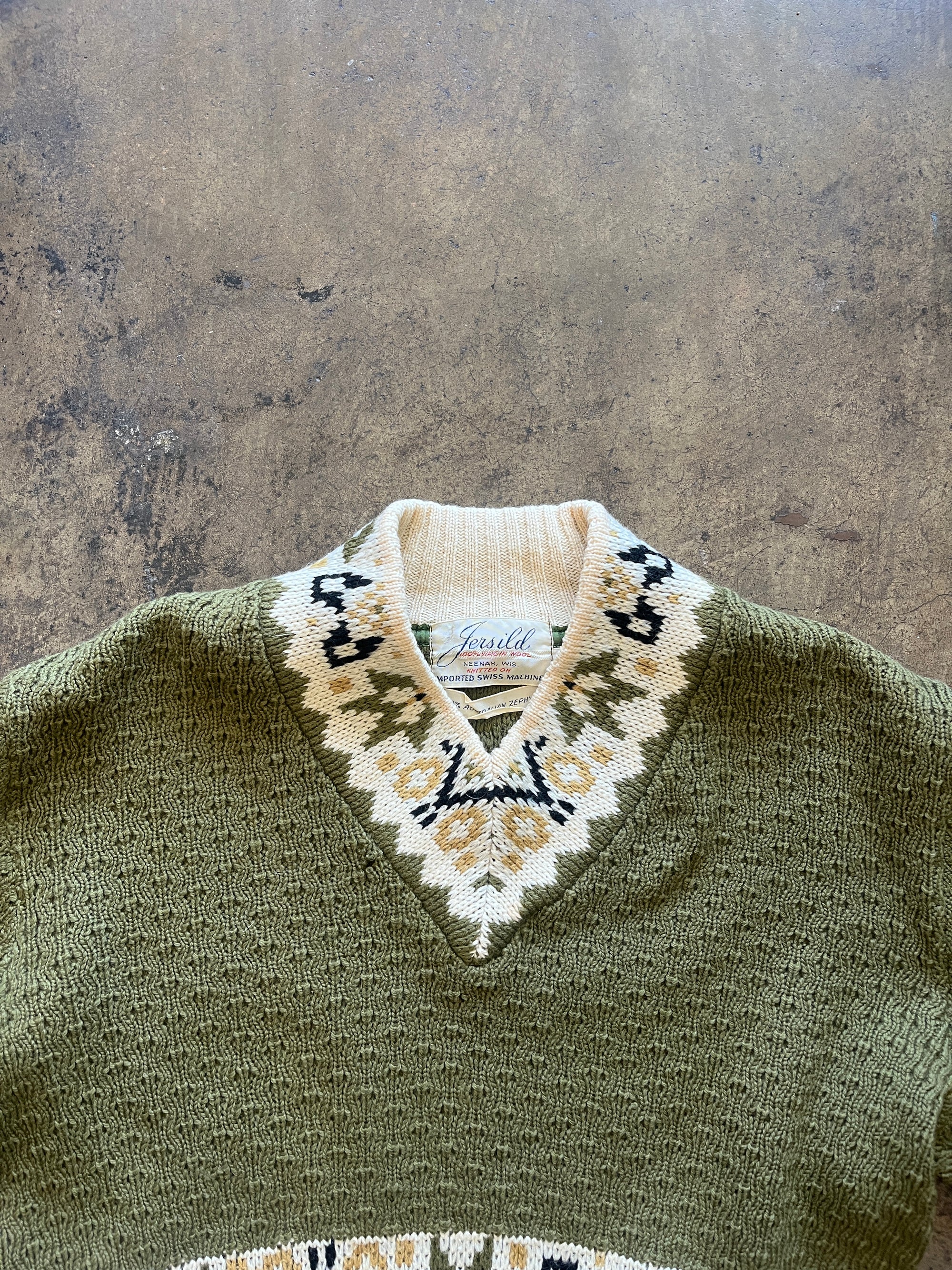 Patterned Olive Wool Sweater