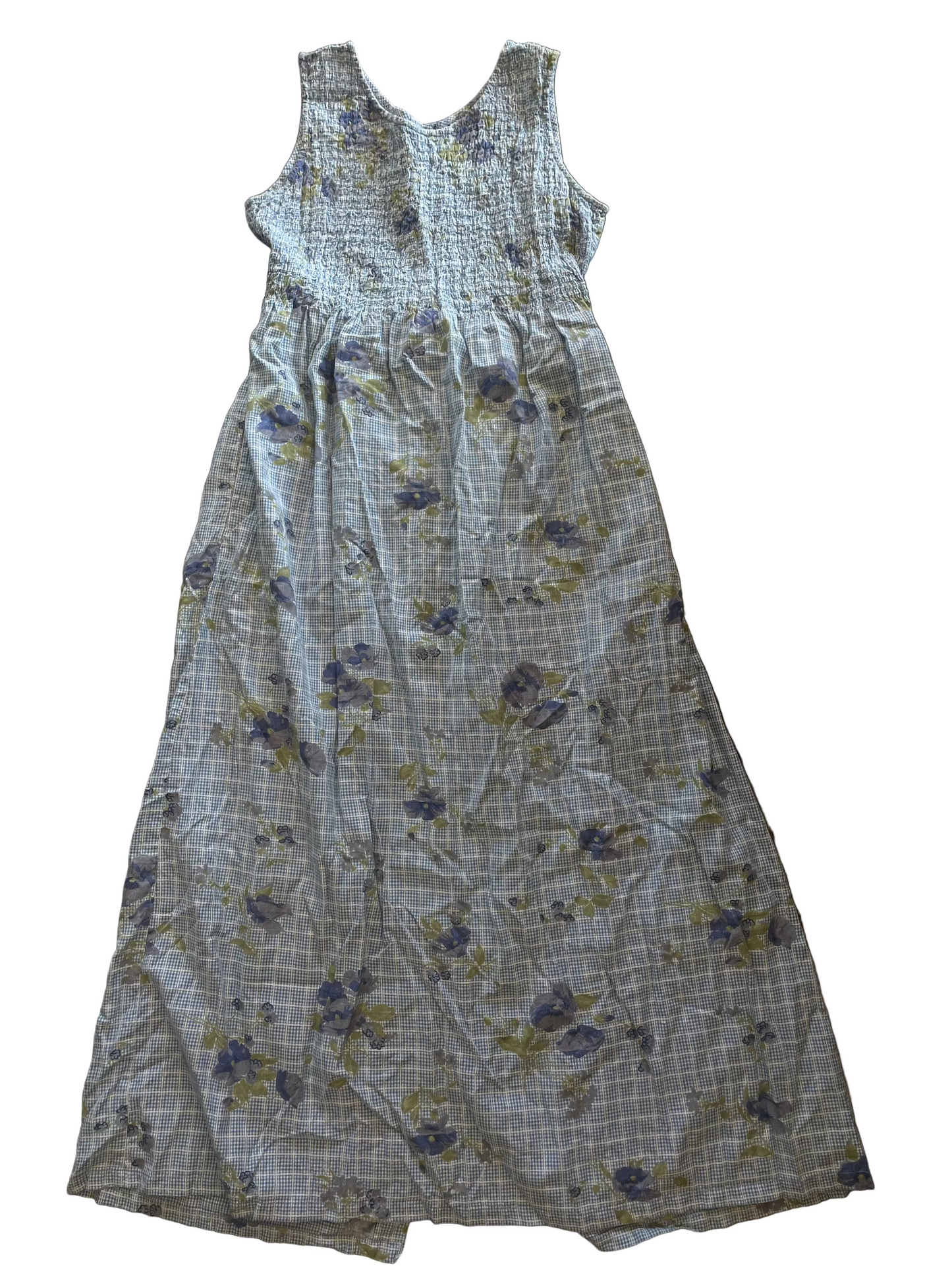 Blue Gingham Floral Print Dress