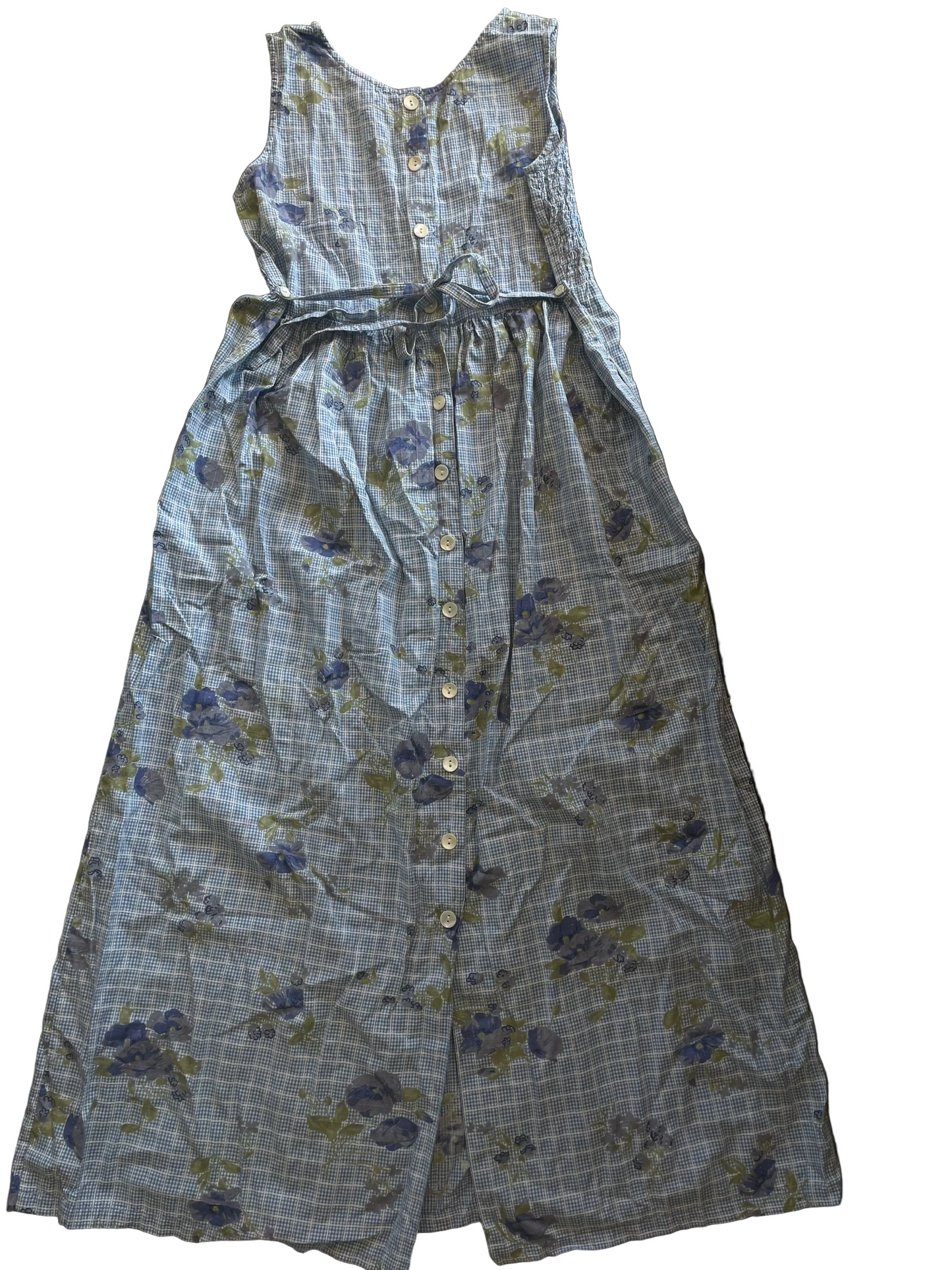 Blue Gingham Floral Print Dress