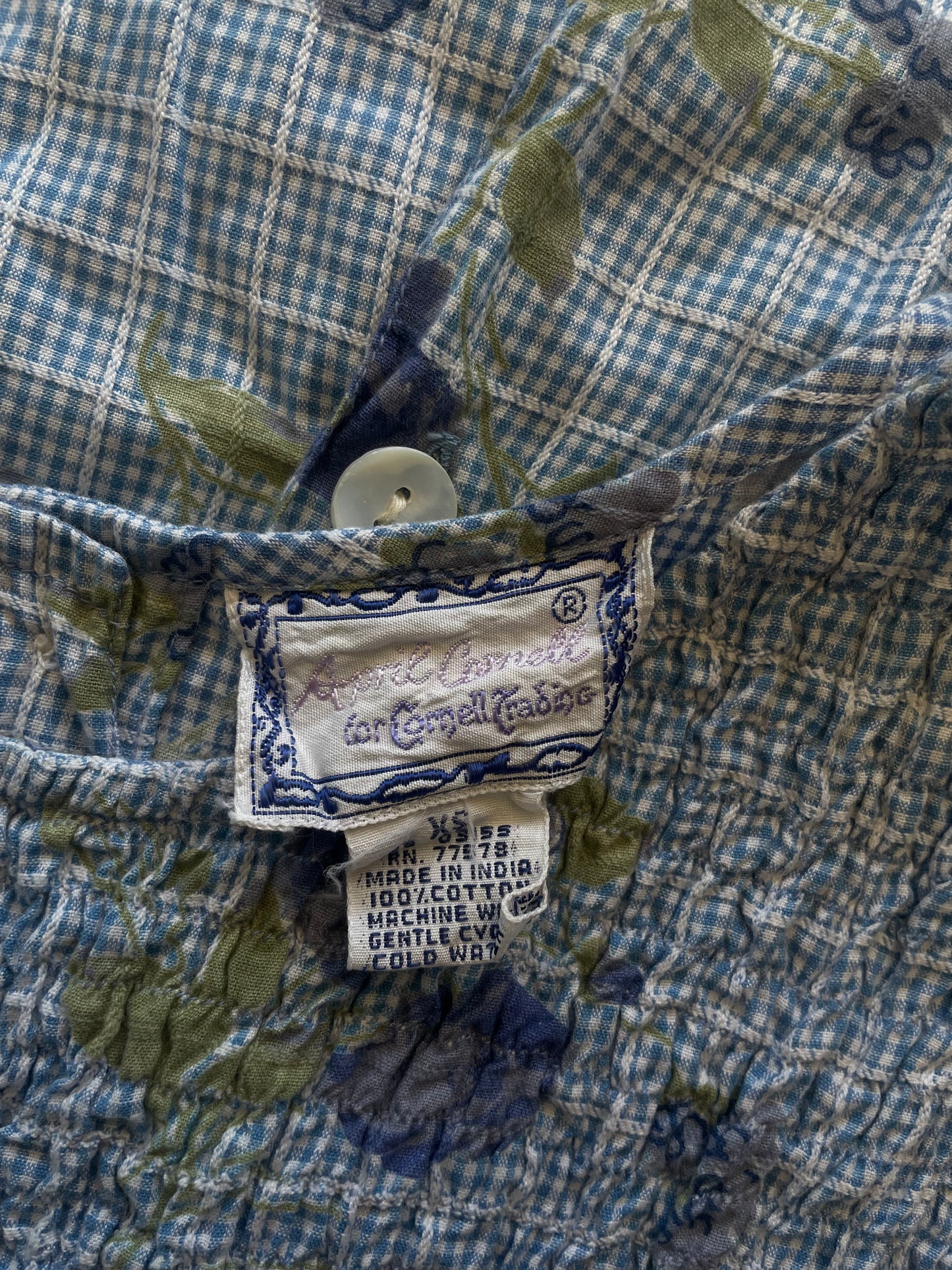 Blue Gingham Floral Print Dress