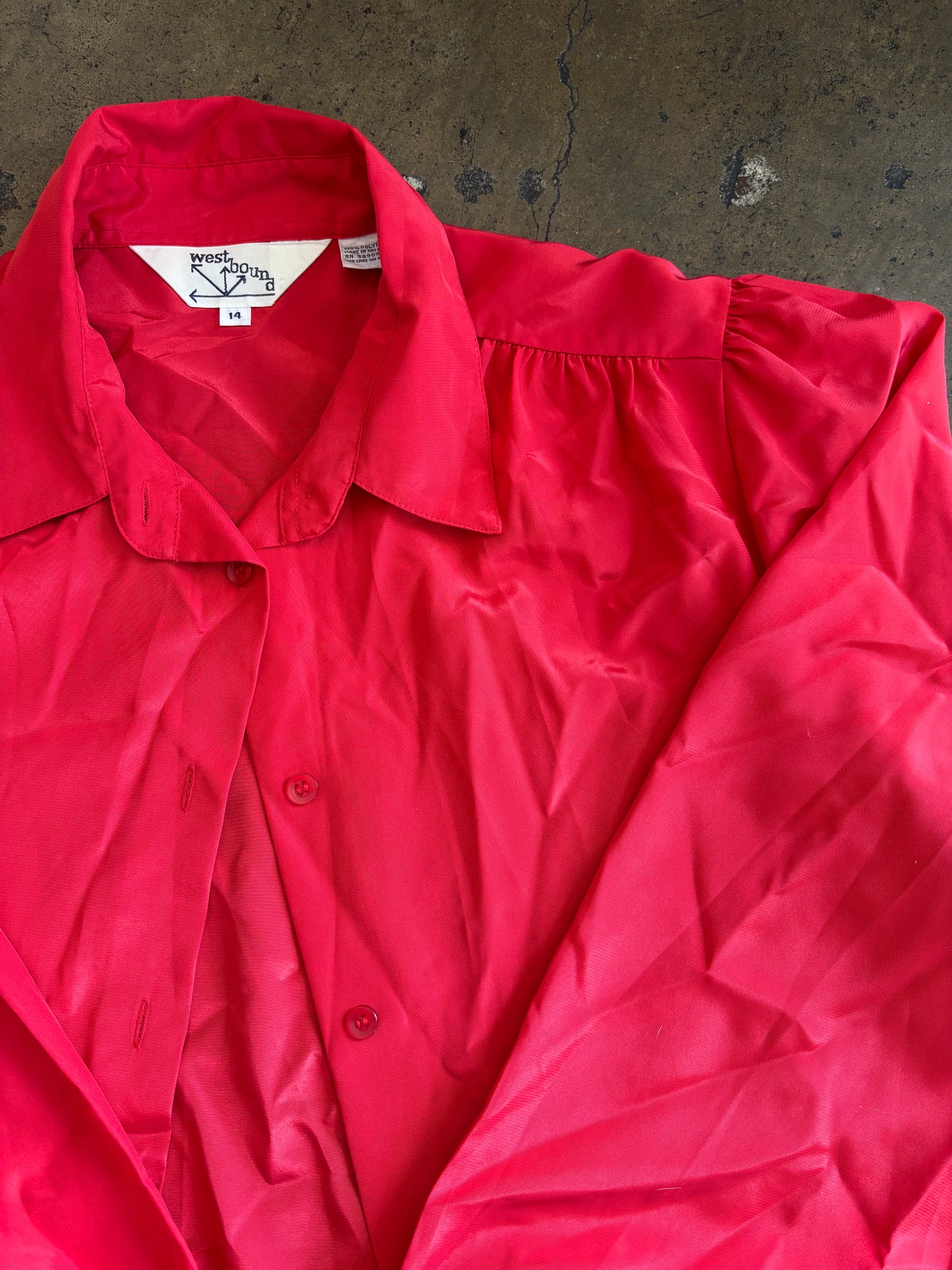 Red Satin Button Up Blouse
