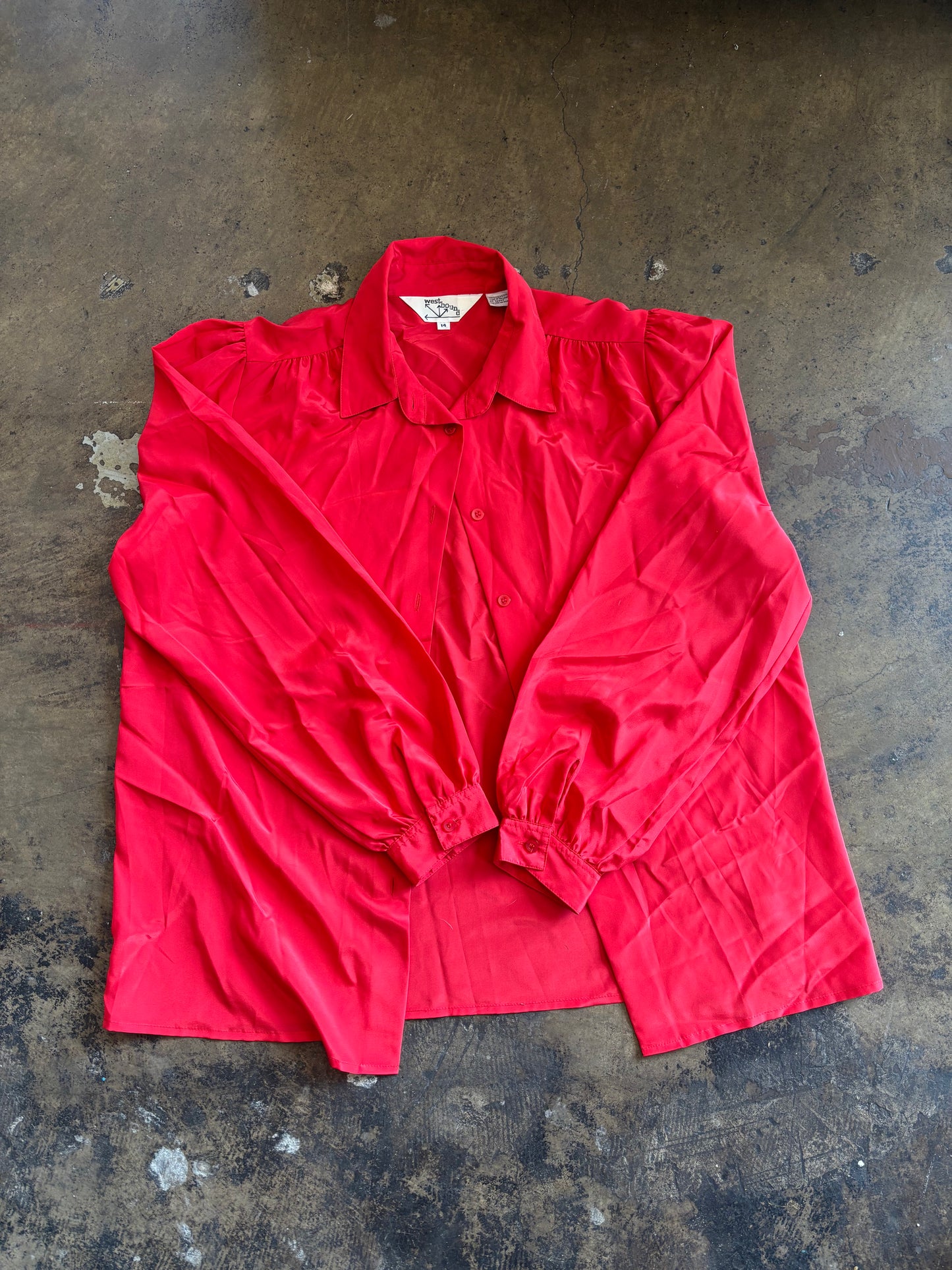 Red Satin Button Up Blouse