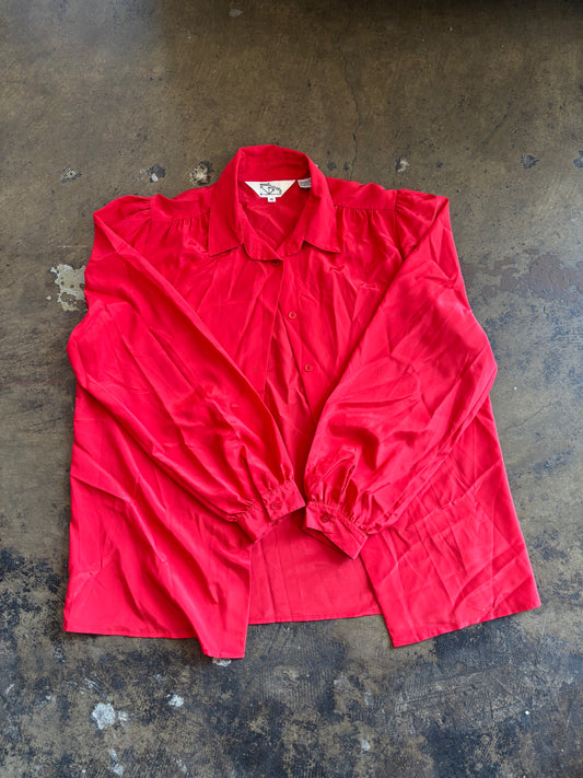 Red Satin Button Up Blouse