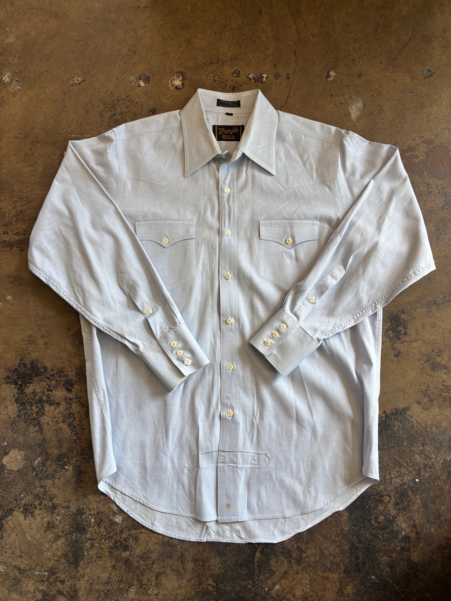 Baby Blue Wrangler Gold Button Down