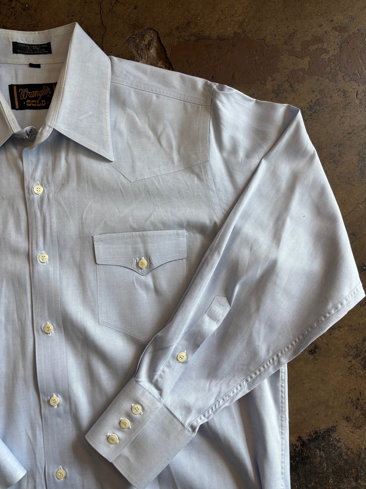 Baby Blue Wrangler Gold Button Down
