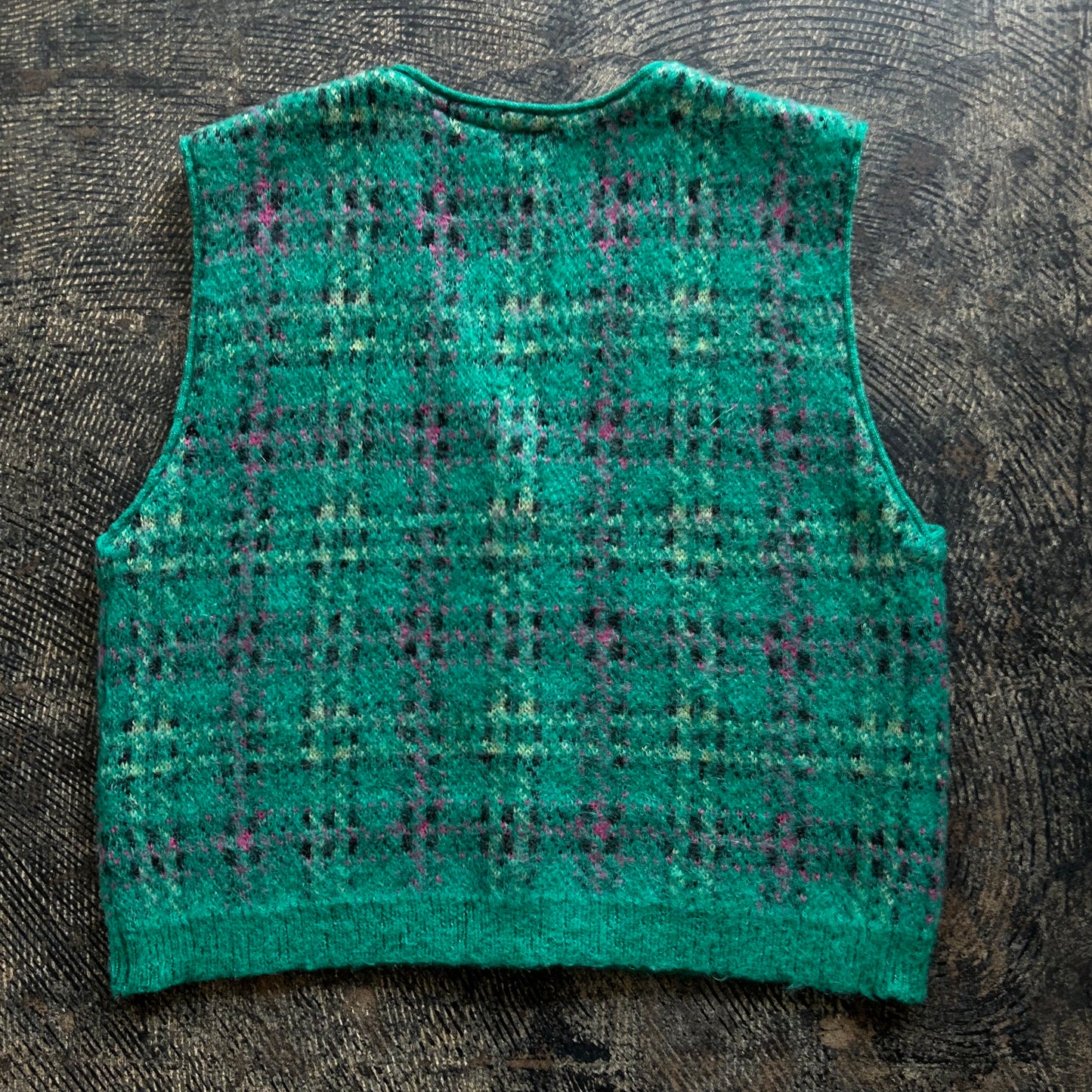 Green Plaid Button Front Sweater Vest