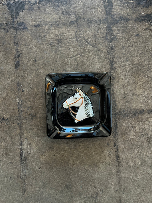Black Ceramic Horse Ashtray