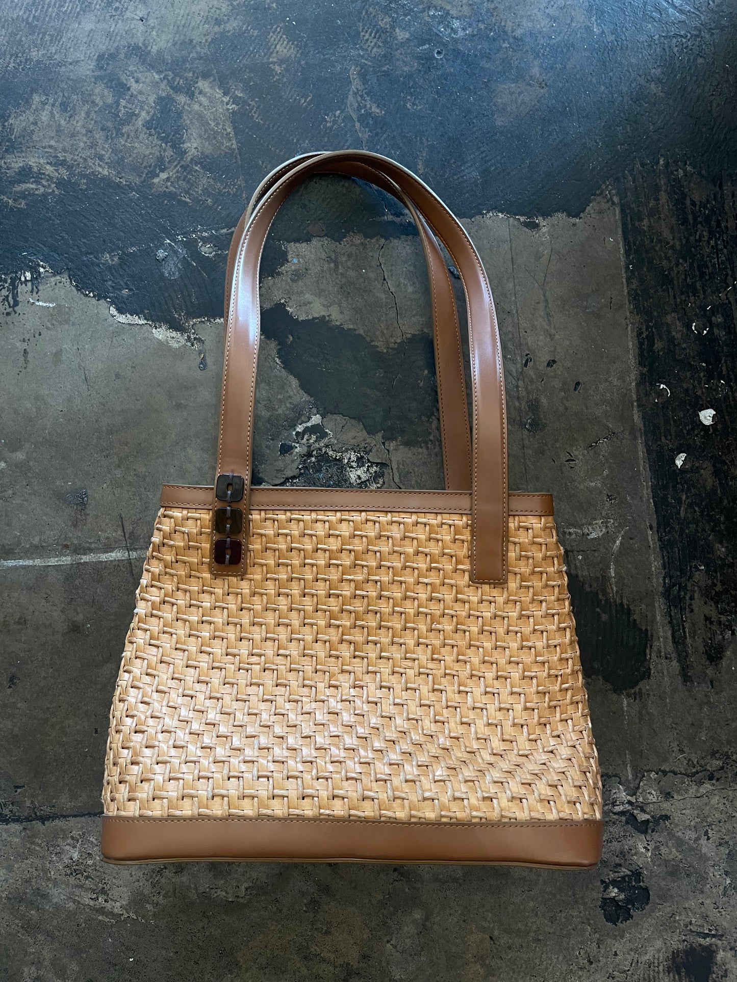Tan Woven Leather Shoulder Bag