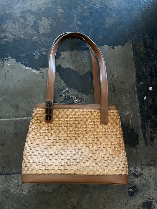 Tan Woven Leather Shoulder Bag
