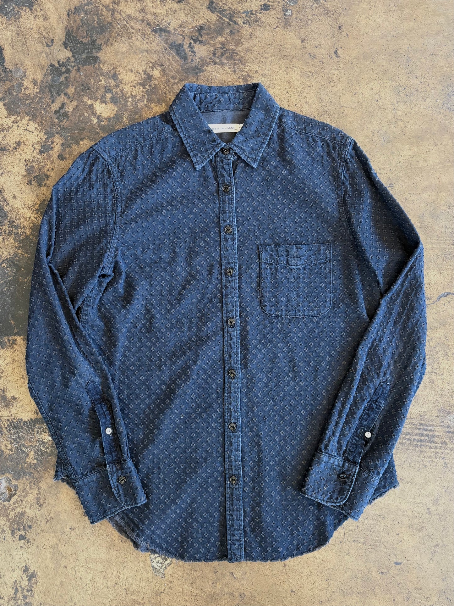 Navy Textured Button Down