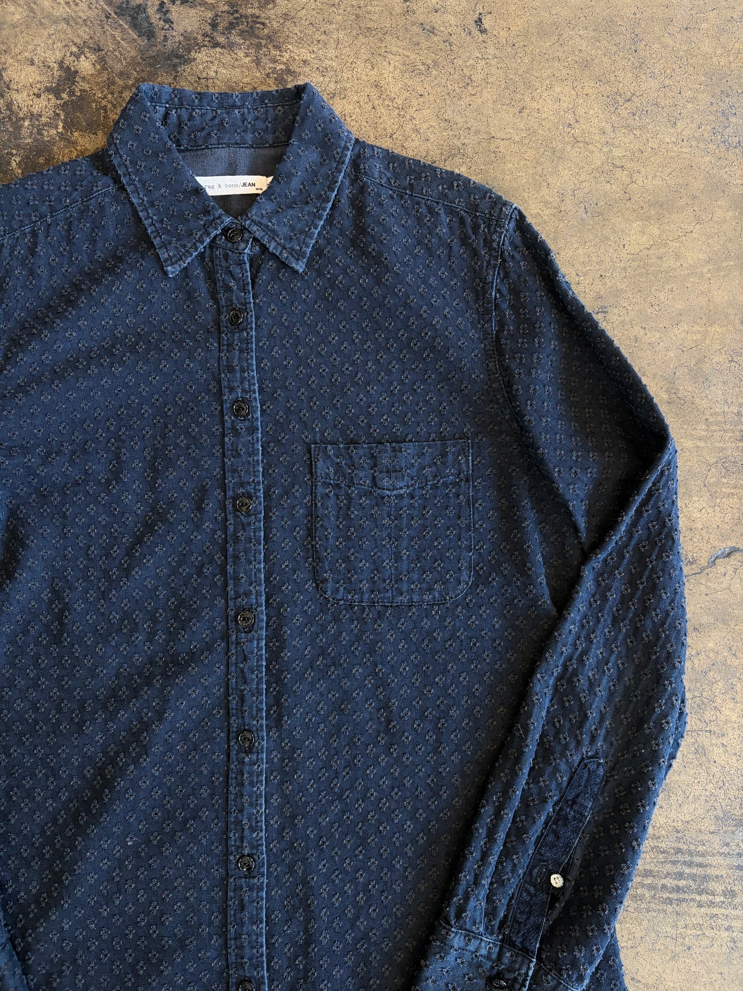 Navy Textured Button Down