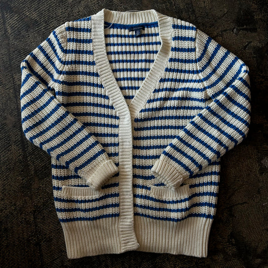 Tommy Hilfiger White + Blue Stripe Button Up Cardigan