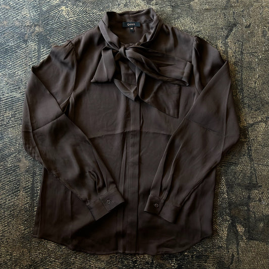 Quince Brown Silk Neck Tie Blouse