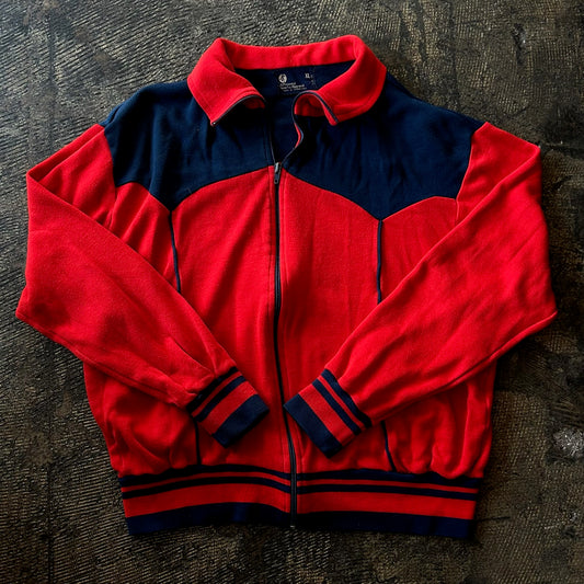Red + Navy Full Zip Sweater