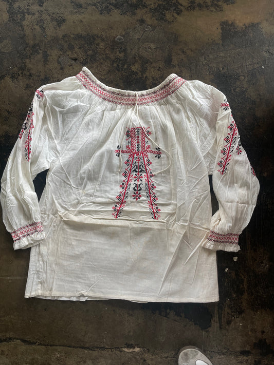 Red + Black Embroidered Boho Top