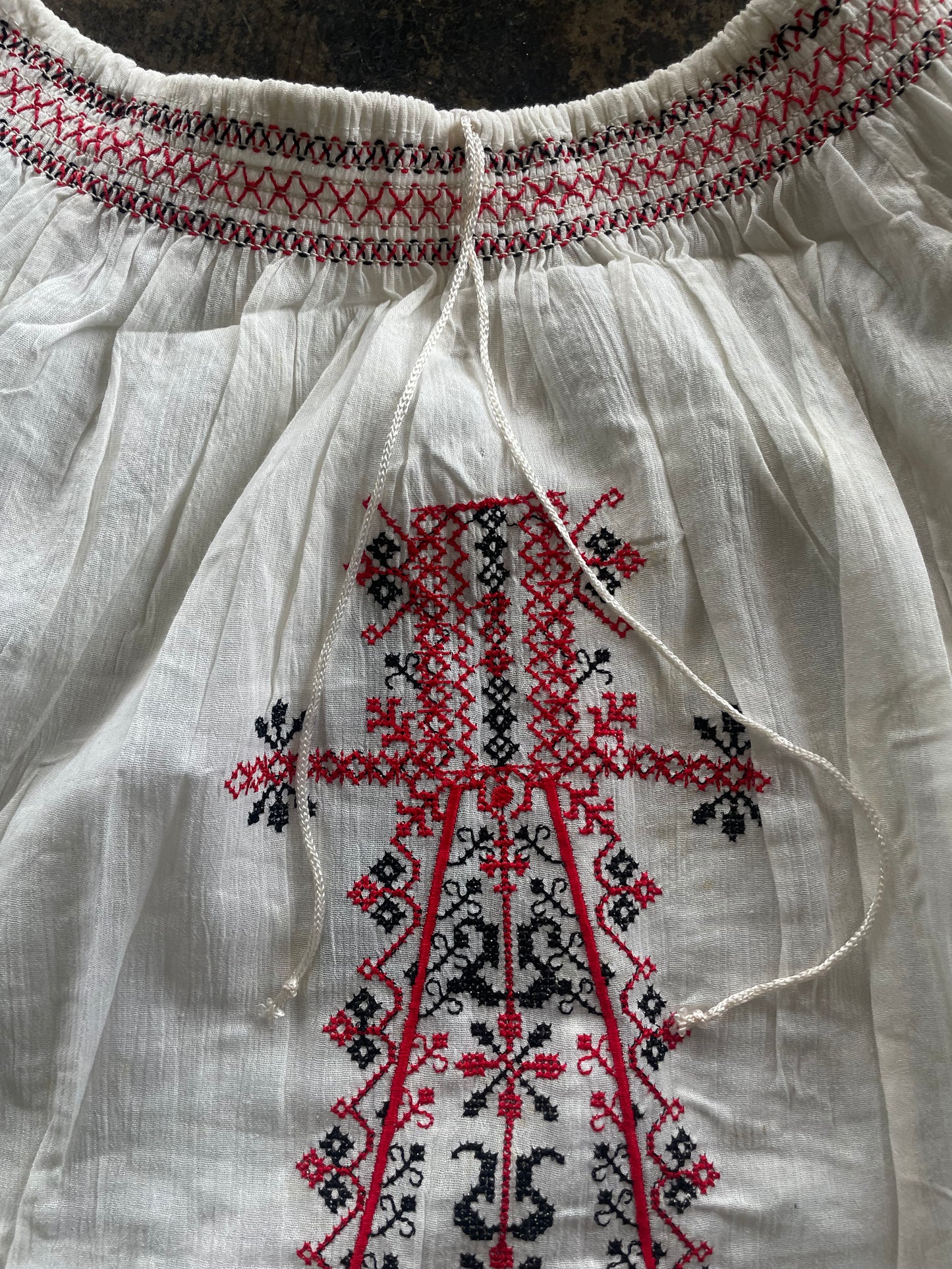 Red + Black Embroidered Boho Top