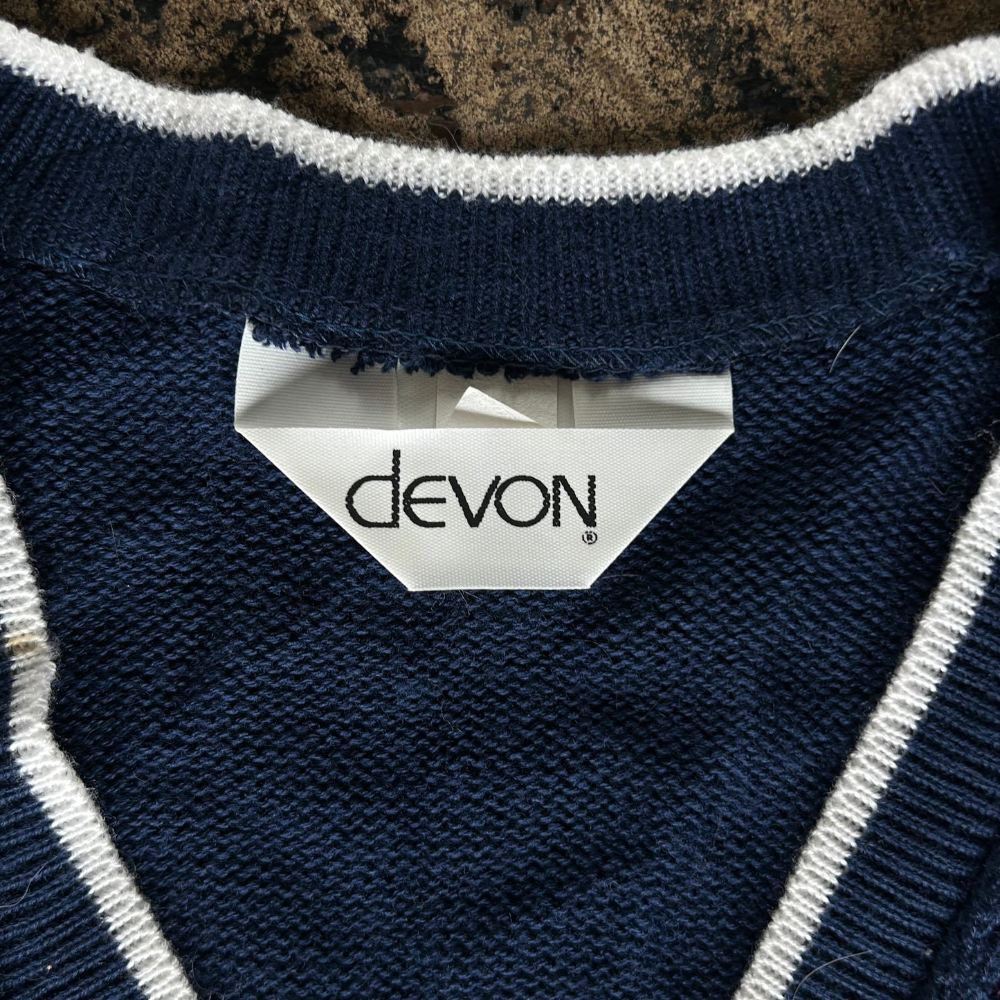 White Trim Navy Button Front Sweater Vest