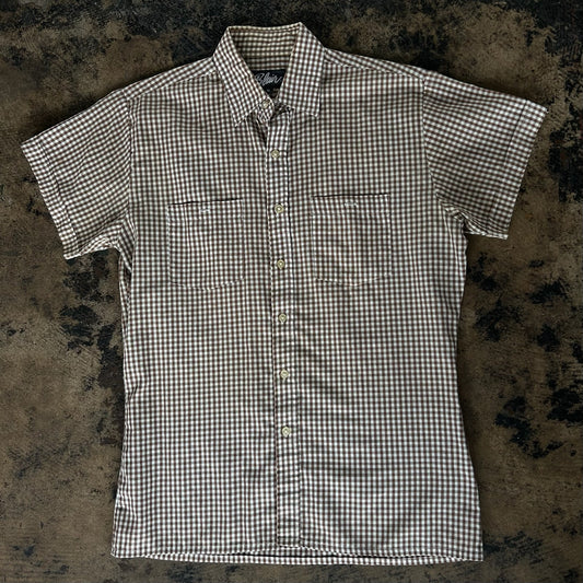 Brown Gingham Plaid Short Sleeve Blouse